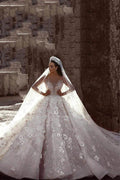 Luxury Long Sleeve Lace Ball Gown Beaded Wedding Dress by BIZTUNNEL