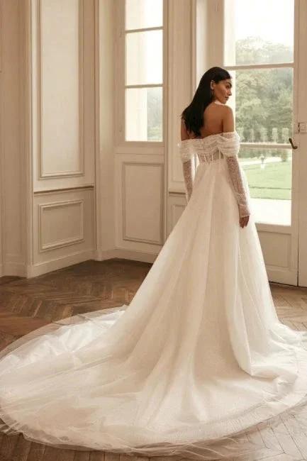 Luxury long sleeves a-line Off-the-shoulder Wedding dresses sequined by misshow.com