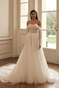 Luxury long sleeves a-line Off-the-shoulder Wedding dresses sequined by misshow.com