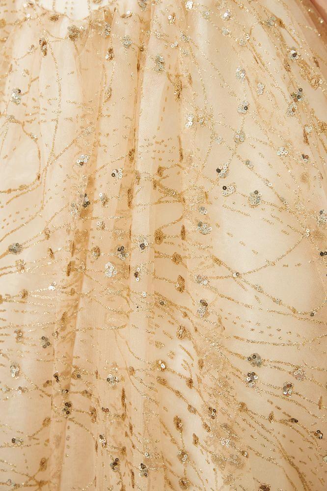 Luxury Off-the-Shoulder Tulle Ball Gown Sequins Princess Party Gown for Girls by misshow.com