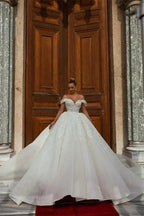 Luxury Princess Long A-line Off-the-shoulder Lace Wedding Dresses by misshow.com