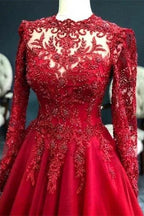 Luxury Red Evening Dresses With Sleeves Prom Dress with Lace by misshow.com