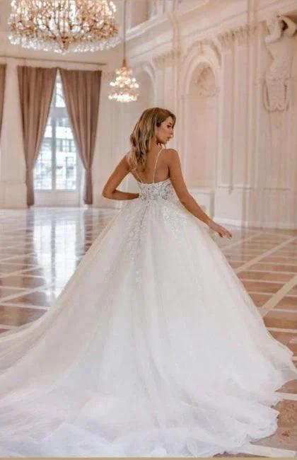 Luxury spaghetti straps sleeveless ball gown lace Wedding dress by misshow.com