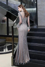 Luxury Sparkly beading High Neck Sheer Tulle Long Prom Dress by misshow.com