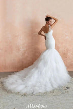 Luxury V-Neck Cap Sleeve Beach Lace up White Bridal Gowns with Sequins by misshow.com