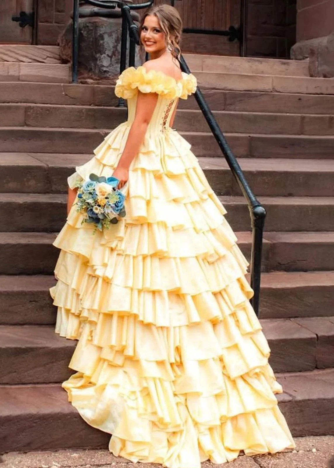 Madelynn | Off-Shoulder Ruched A-Line Layered Satin Prom Dress with Slit by KissProm