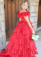 Madelynn | Off-Shoulder Ruched A-Line Layered Satin Prom Dress with Slit by KissProm