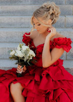 Madelynn | Off-Shoulder Ruched A-Line Layered Satin Prom Dress with Slit by KissProm