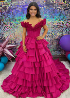 Madelynn | Off-Shoulder Ruched A-Line Layered Satin Prom Dress with Slit by KissProm