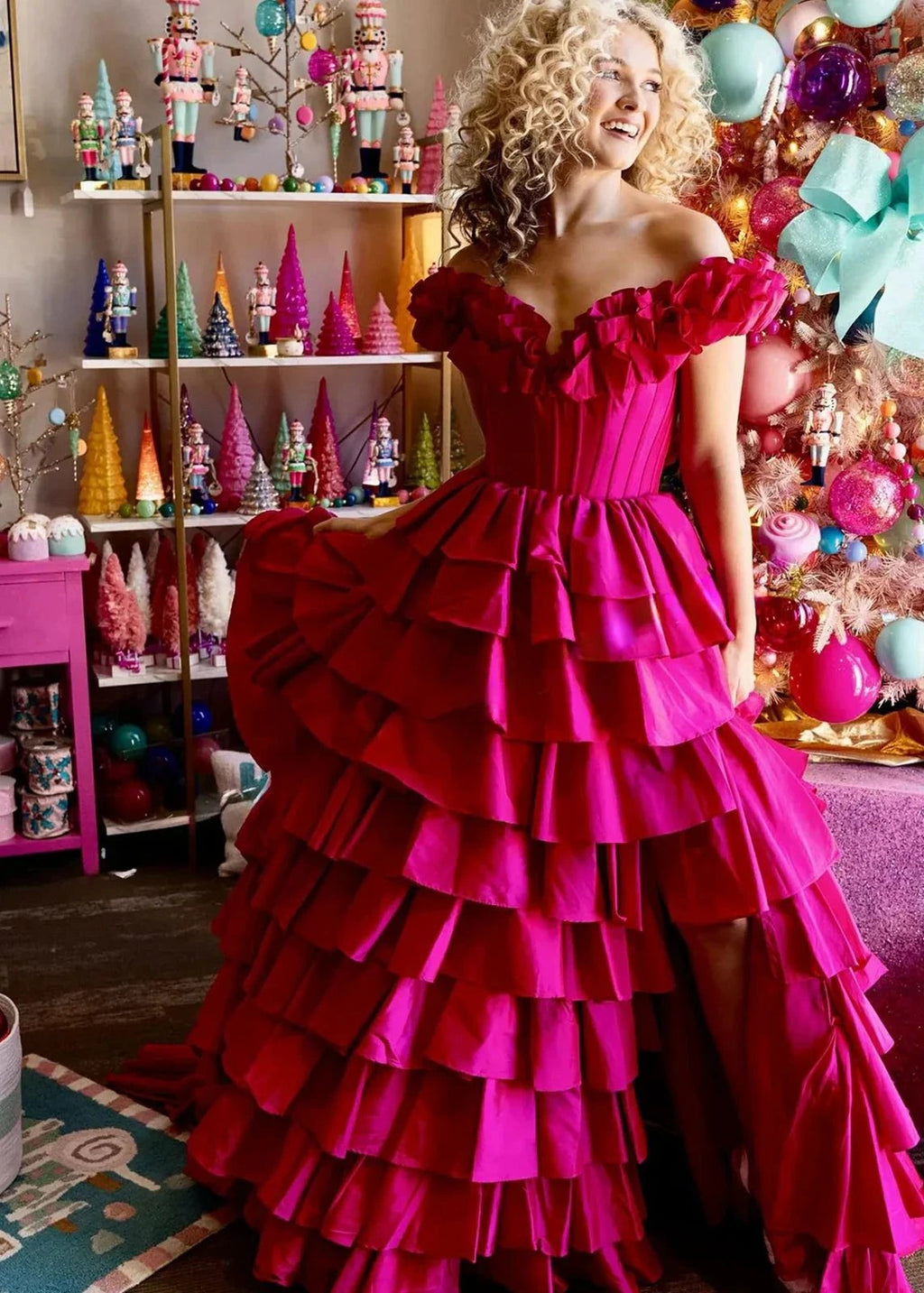 Madelynn | Off-Shoulder Ruched A-Line Layered Satin Prom Dress with Slit by KissProm