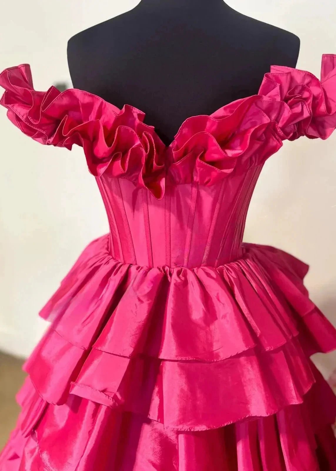 Madelynn | Off-Shoulder Ruched A-Line Layered Satin Prom Dress with Slit by KissProm
