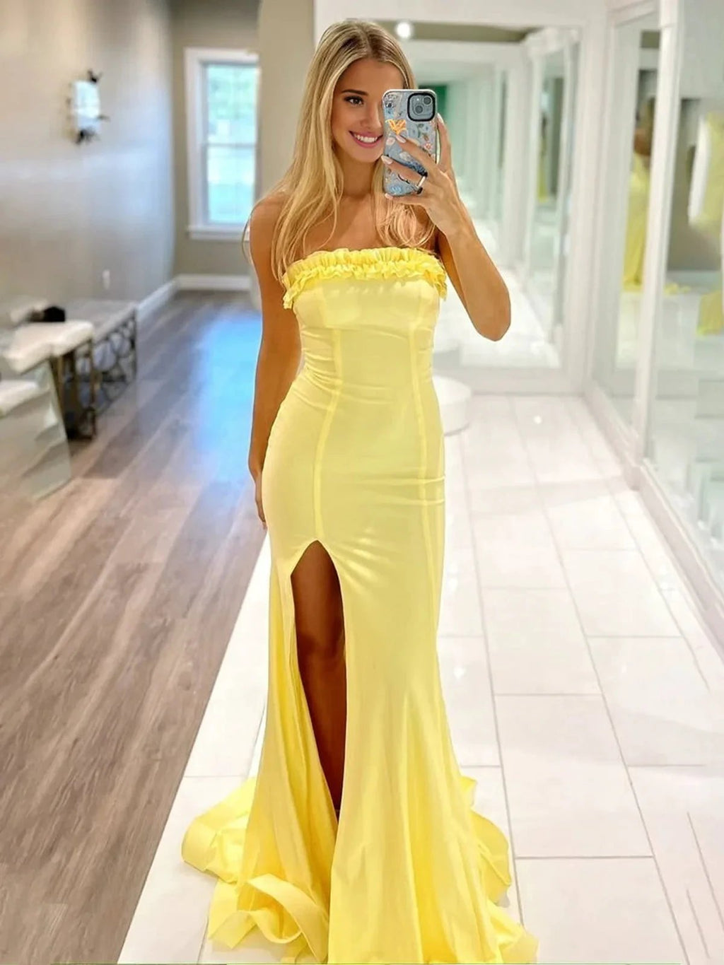 Madona | Mermaid Ruffles Strapless Mermaid Long Prom Dresses with Slit by KissProm