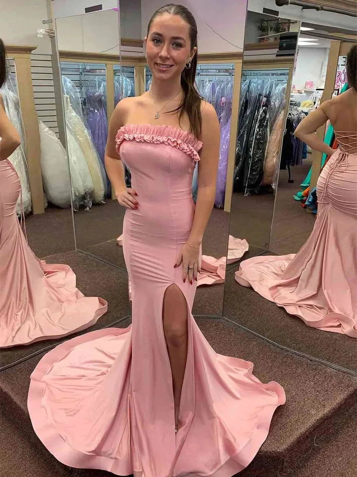 Madona | Mermaid Ruffles Strapless Mermaid Long Prom Dresses with Slit by KissProm