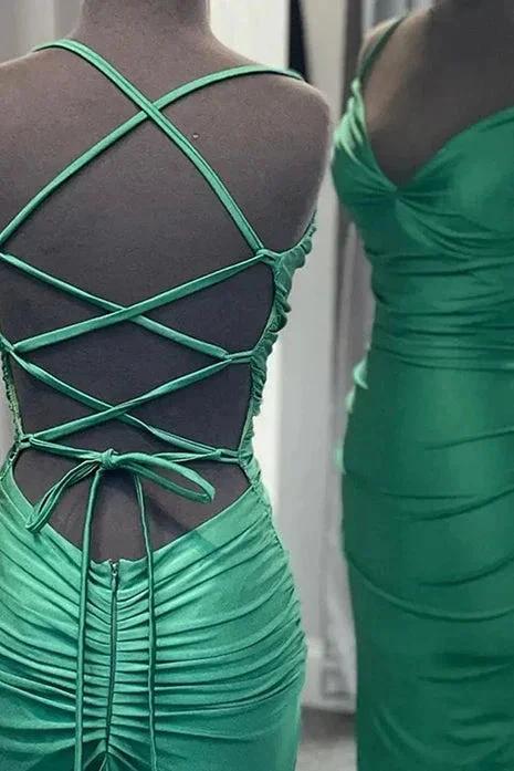 Barrie | Mermaid Spaghetti Straps Blue Satin Long Prom Dress with Criss Cross Back by KissProm