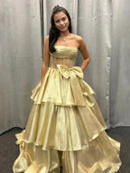 Malvis | Ball Gown Strapless Organza Long Prom Dresses with Bow by KissProm