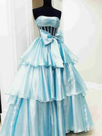 Malvis | Ball Gown Strapless Organza Long Prom Dresses with Bow by KissProm