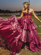 Malvis | Ball Gown Strapless Organza Long Prom Dresses with Bow by KissProm