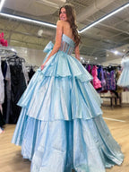 Malvis | Ball Gown Strapless Organza Long Prom Dresses with Bow by KissProm