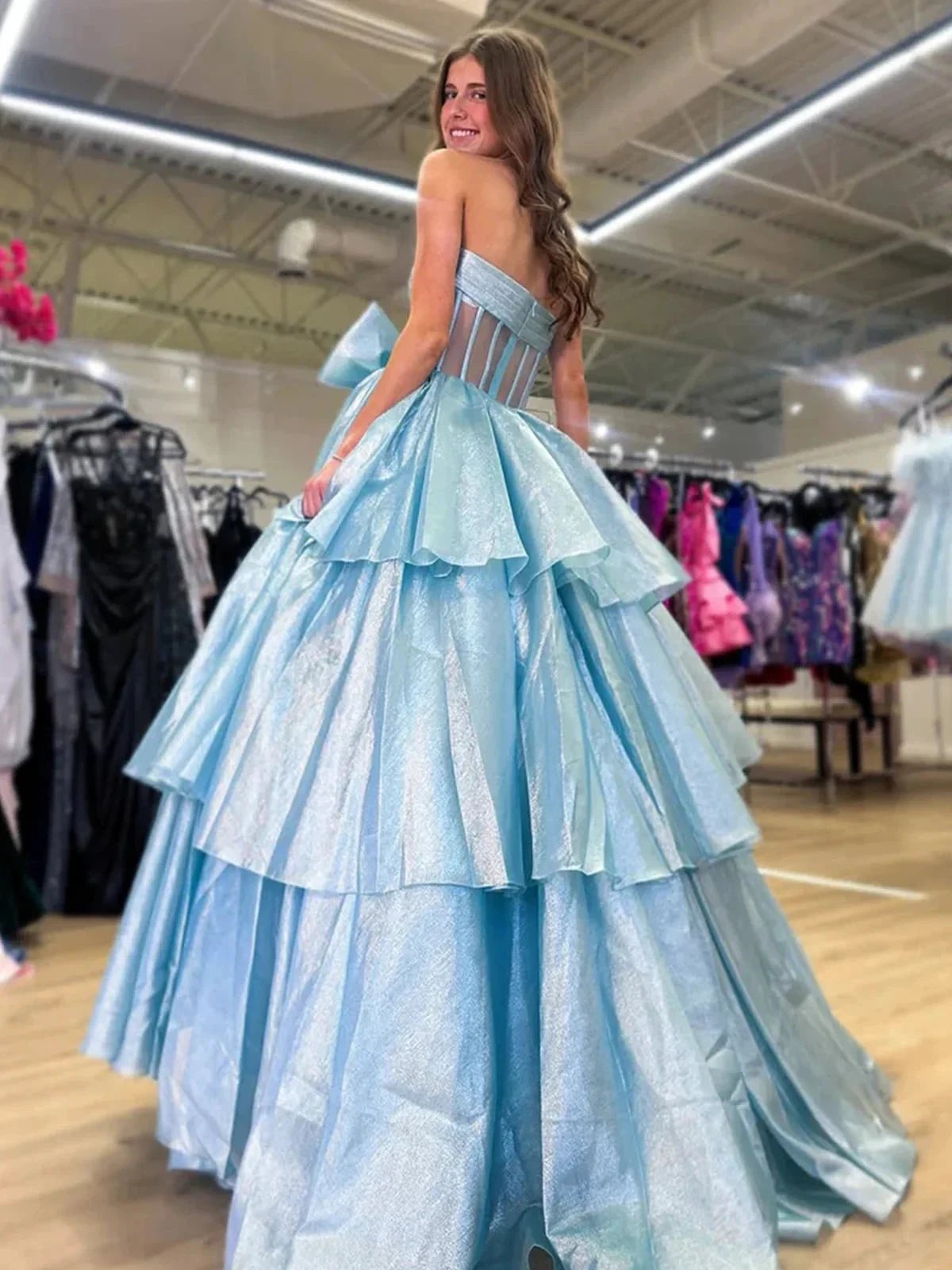 Malvis | Ball Gown Strapless Organza Long Prom Dresses with Bow by KissProm