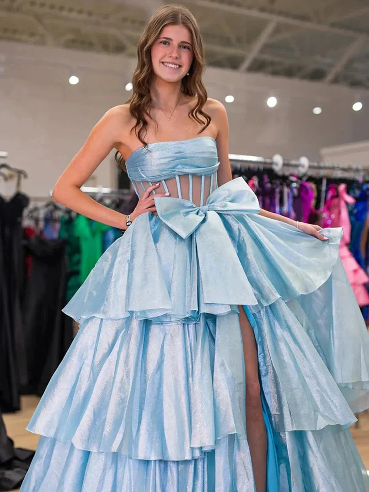 Malvis | Ball Gown Strapless Organza Long Prom Dresses with Bow by KissProm