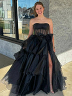 Malvis | Ball Gown Strapless Organza Long Prom Dresses with Bow by KissProm