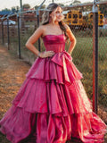 Malvis | Ball Gown Strapless Organza Long Prom Dresses with Bow by KissProm