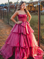 Malvis | Ball Gown Strapless Organza Long Prom Dresses with Bow by KissProm
