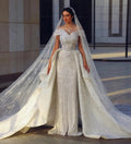 Luxury White Off-the-Shoulder Train Wedding Dress with Veil SW031
