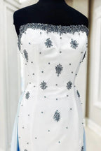 Marguerite | White Strapless A-Line Beads Side Slit Formal Prom Dress With Train by KissProm