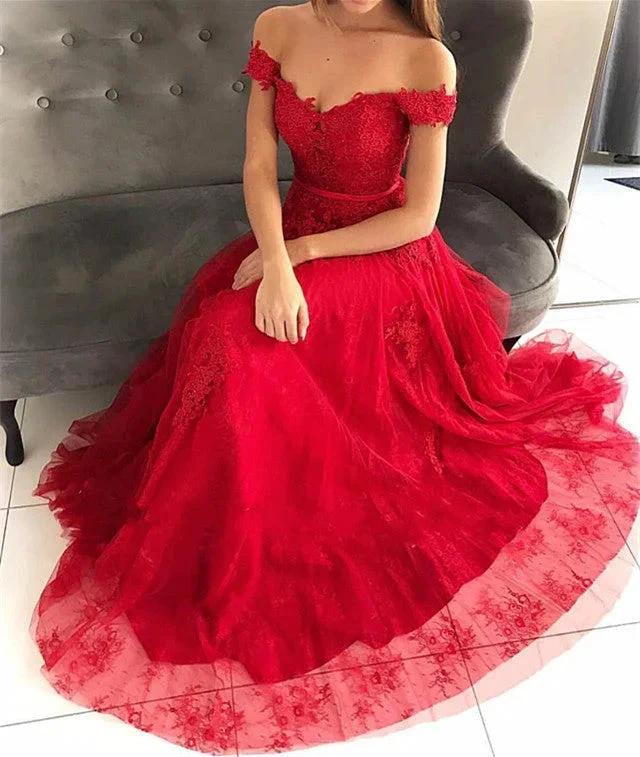 Marvelous A-line Off-the-shoulder Tulle Lace Long Prom Dress by BIZTUNNEL