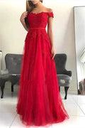 Marvelous A-line Off-the-shoulder Tulle Lace Long Prom Dress by BIZTUNNEL