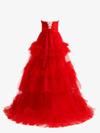 Matilda |A-Line Strapless Ruffled Tulle Prom Dress by KissProm