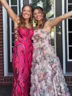 Maud | A-Line Strapless Floral Print Ruffle Long Prom Dress with Slit by KissProm