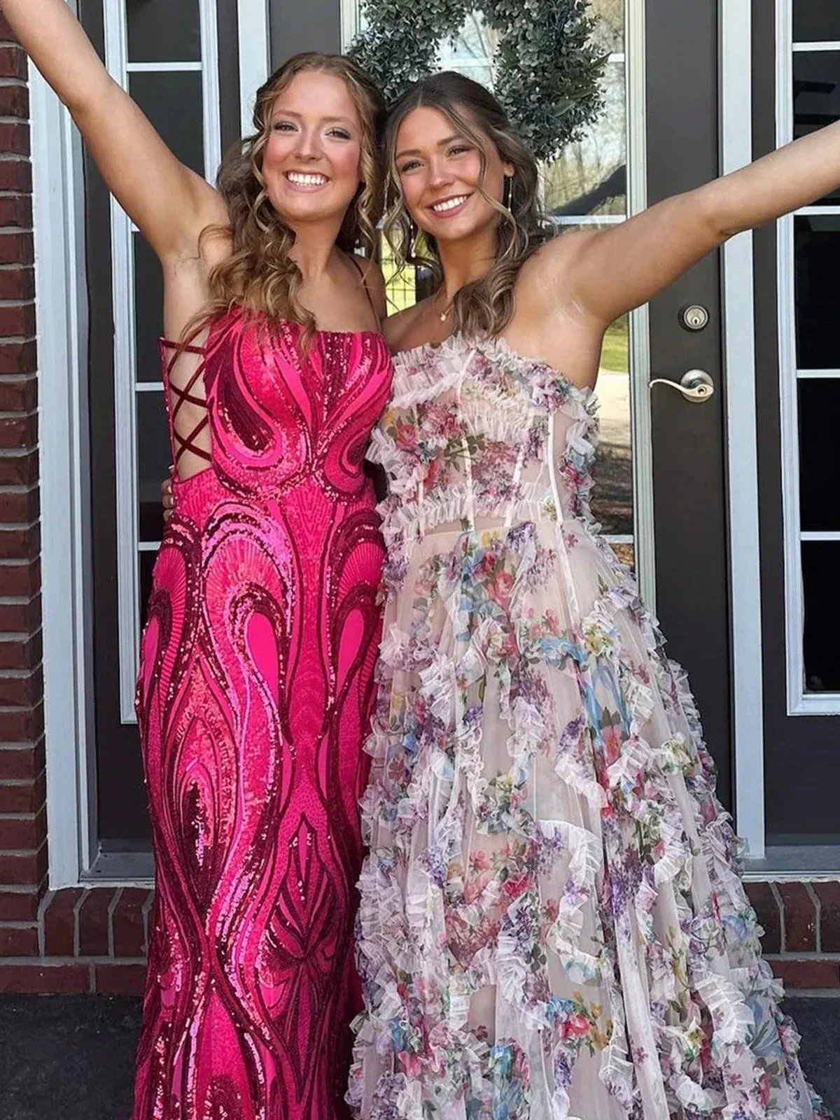 Maud | A-Line Strapless Floral Print Ruffle Long Prom Dress with Slit by KissProm