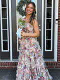 Maud | A-Line Strapless Floral Print Ruffle Long Prom Dress with Slit by KissProm