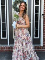 Maud | A-Line Strapless Floral Print Ruffle Long Prom Dress with Slit by KissProm