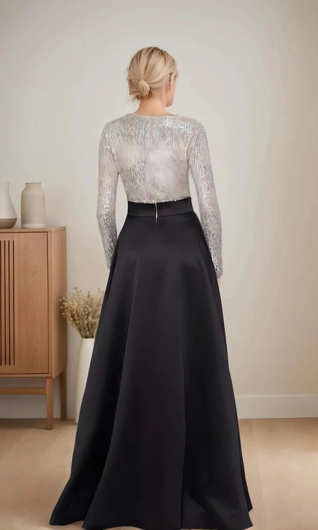 Long Sleeve Bow Dress Sequin Top Gown With A Bow by vivymakudress