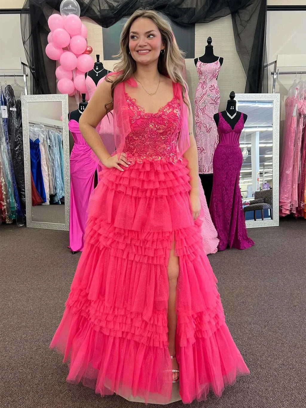Maylie | Sky Blue Sequines A-line Tulle Prom Dress With Appliques by KissProm