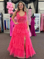Maylie | Sky Blue Sequines A-line Tulle Prom Dress With Appliques by KissProm