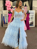 Maylie | Sky Blue Sequines A-line Tulle Prom Dress With Appliques by KissProm