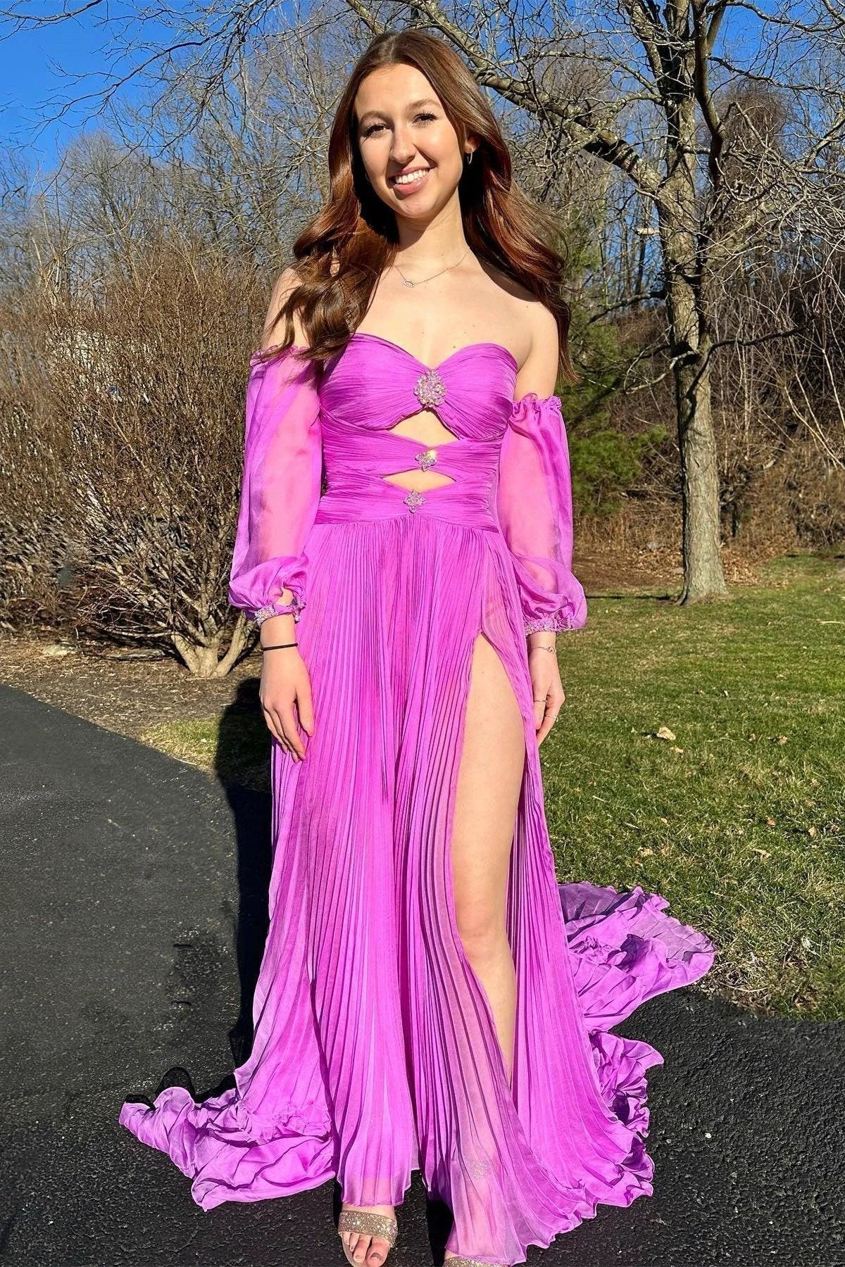 Ana | Hunter Green Rhinestones Strapless A-Line Prom Dress with Sleeves by KissProm