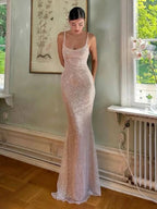 McKoye| Simple Pink Mermaid Straps Sequin Prom Dresses With Split by KissProm