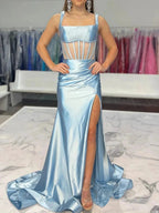Melo | Straps Hot Pink Pleated Mermaid Prom Dress with Slit by KissProm