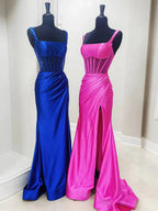 Melo | Straps Hot Pink Pleated Mermaid Prom Dress with Slit by KissProm