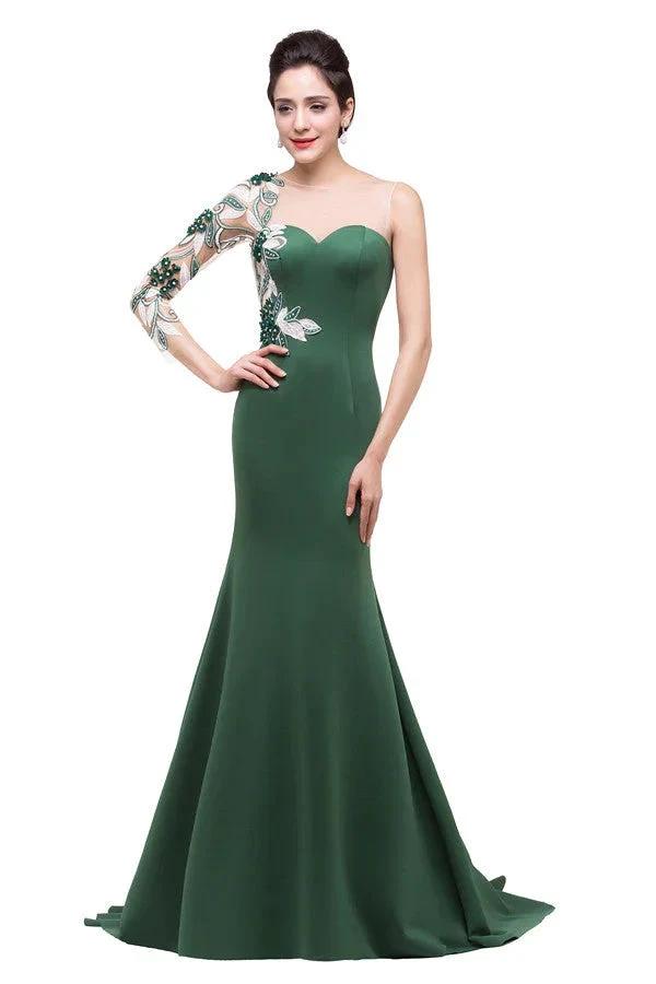 Mermaid Bateau Floor-length One-Shoulder Prom Dresses by misshow.com