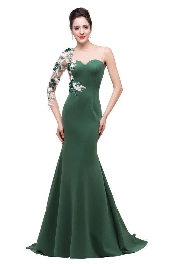 Mermaid Bateau Floor-length One-Shoulder Prom Dresses by misshow.com