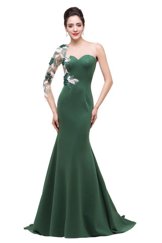 Meerjungfrau Bateau Bodenlang One-Shoulder-Abendkleider