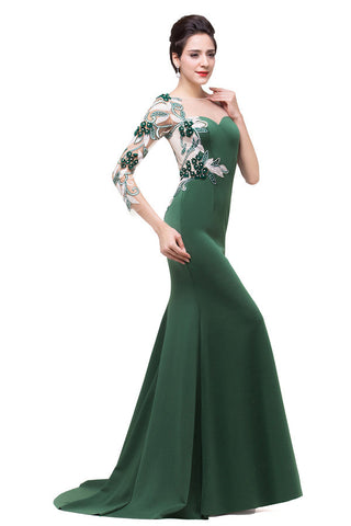 Meerjungfrau Bateau Bodenlang One-Shoulder-Abendkleider