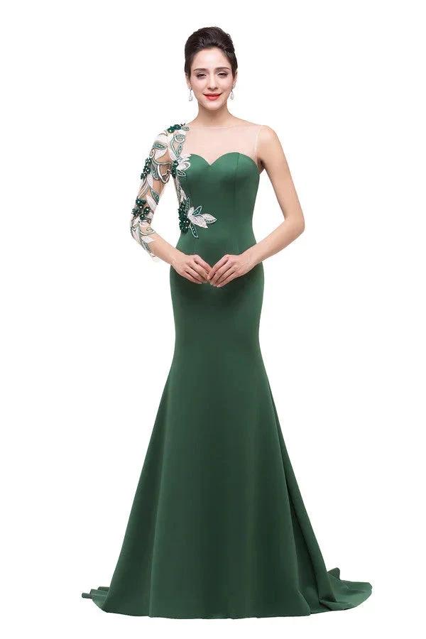 Mermaid Bateau Floor-length One-Shoulder Prom Dresses by misshow.com