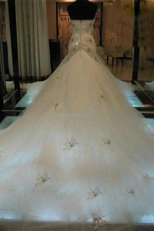 Mermaid Beading Sleeveless Tulle Sweetheart Wedding Dress by misshow.com